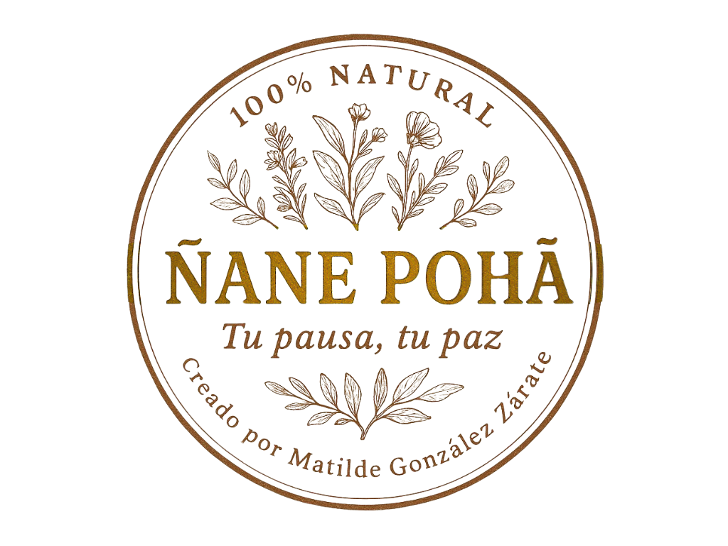 Logotipo de Nañe Pohã: una hoja de hierba estilizada.